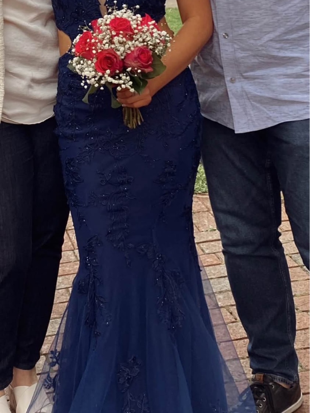 Gipper Prom Navy Beaded Lace Mermaid Prom Dress